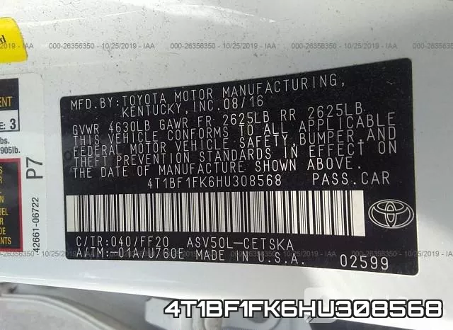 4T1BF1FK6HU308568 фото 10