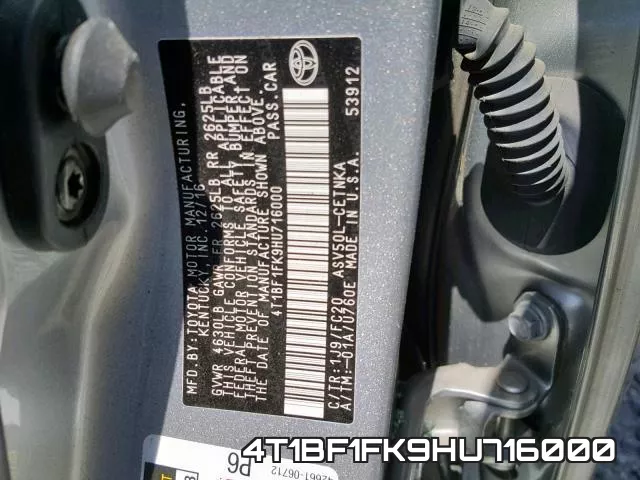 4T1BF1FK9HU716000 фото 2