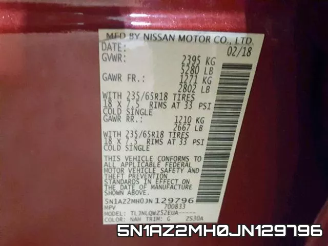 5N1AZ2MH0JN129796 фото 2