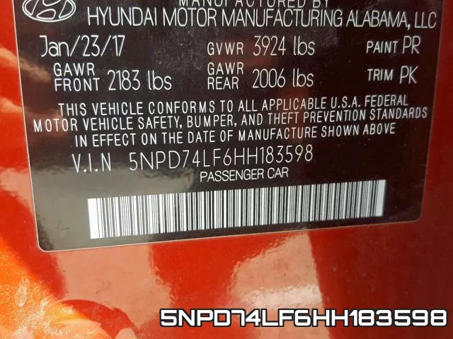 5NPD74LF6HH183598 фото 2