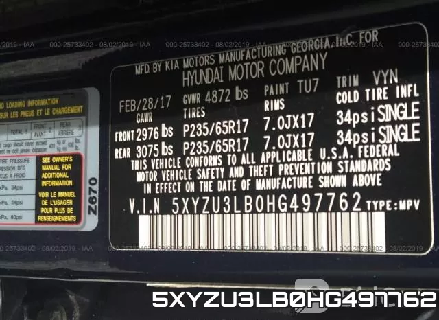 5XYZU3LB0HG497762 фото 10