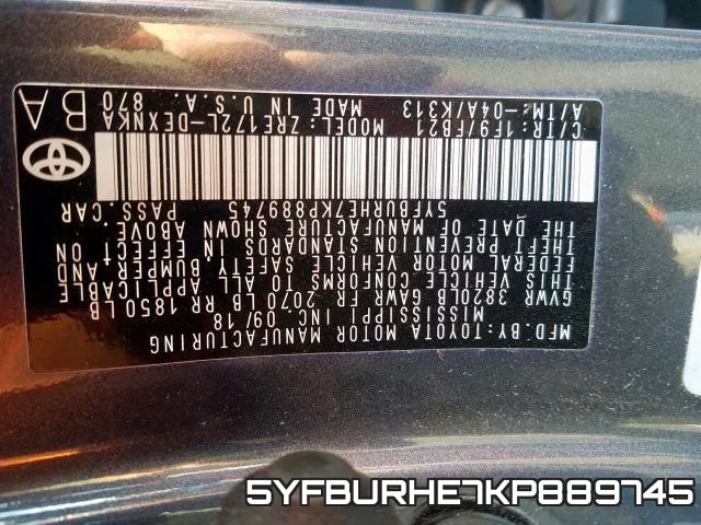 5YFBURHE7KP889745 фото 2