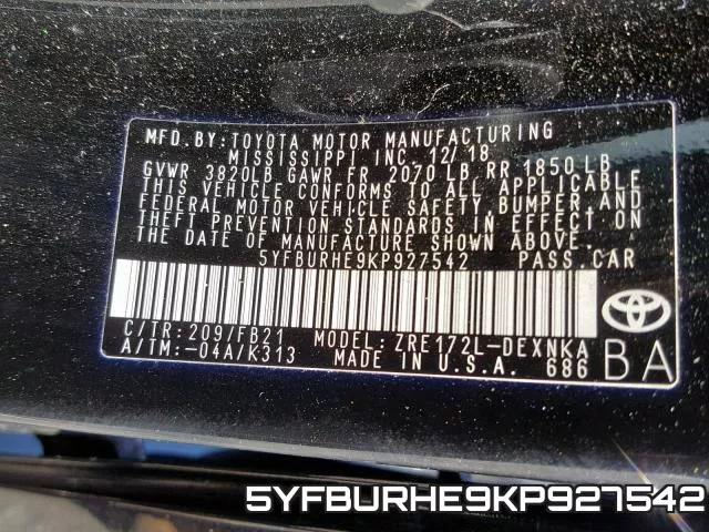 5YFBURHE9KP927542 фото 2