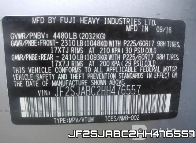 JF2SJABC2HH476557 фото 10