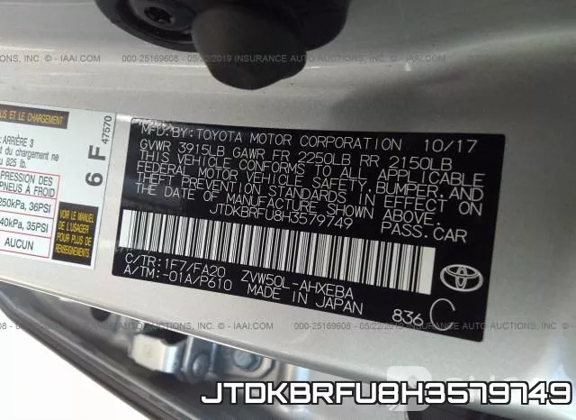 JTDKBRFU8H3579749 фото 10