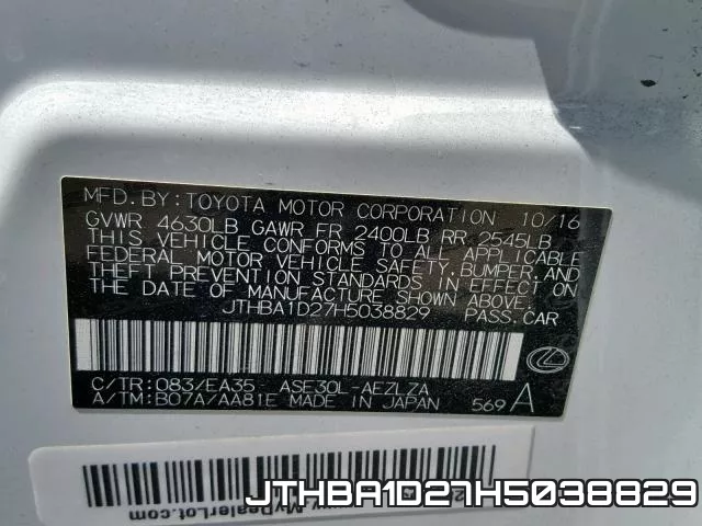 JTHBA1D27H5038829 фото 2
