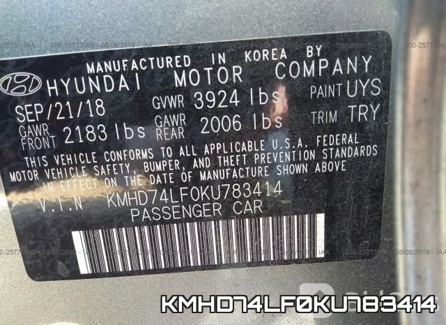 KMHD74LF0KU783414 фото 9