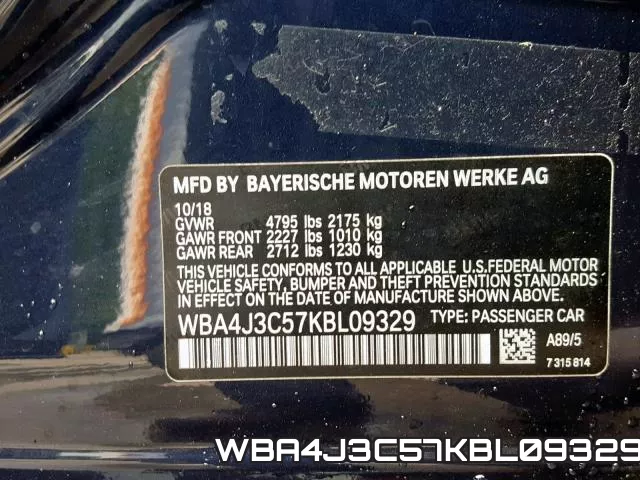 WBA4J3C57KBL09329 фото 2