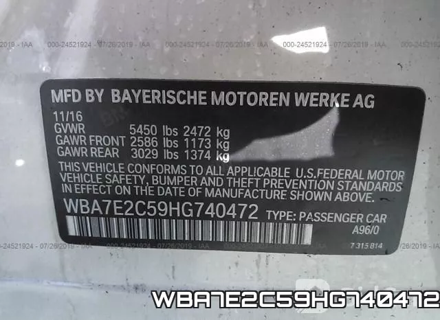 WBA7E2C59HG740472 фото 10