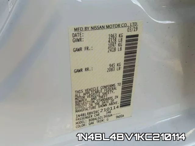 1N4BL4BV1KC210114 фото 2