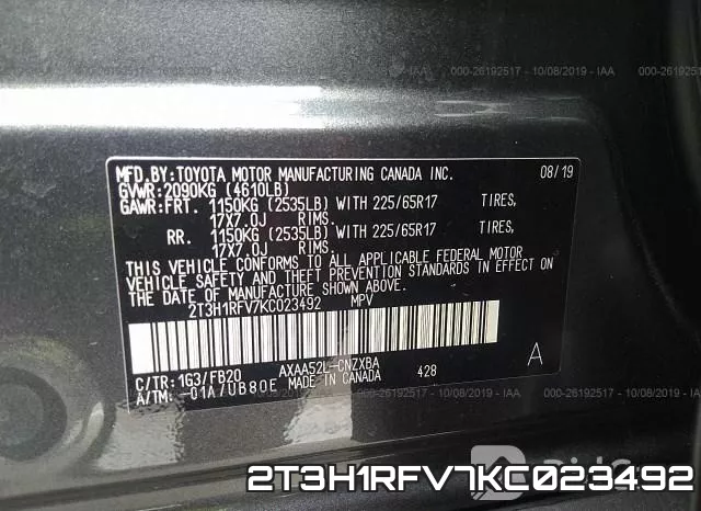 2T3H1RFV7KC023492 фото 10