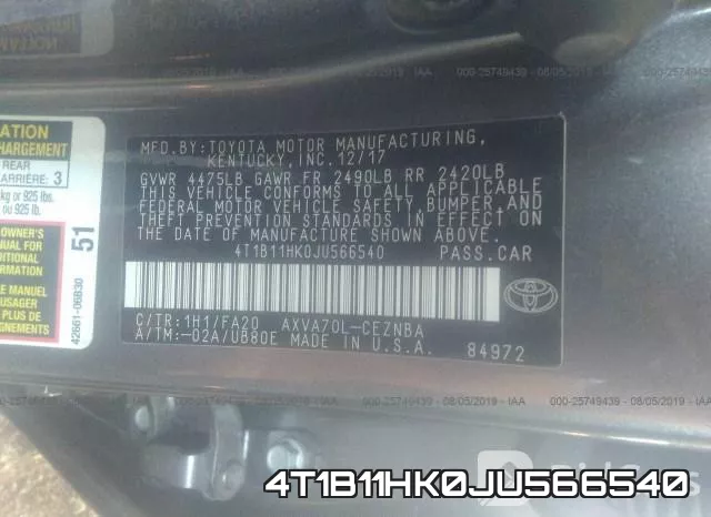 4T1B11HK0JU566540 фото 10