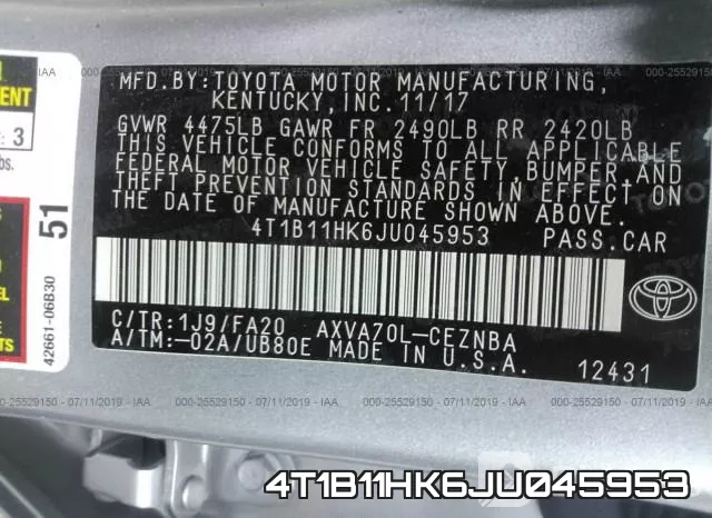 4T1B11HK6JU045953 фото 10