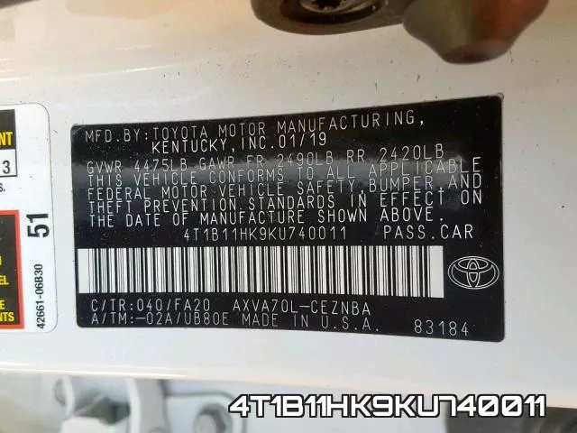 4T1B11HK9KU740011 фото 2