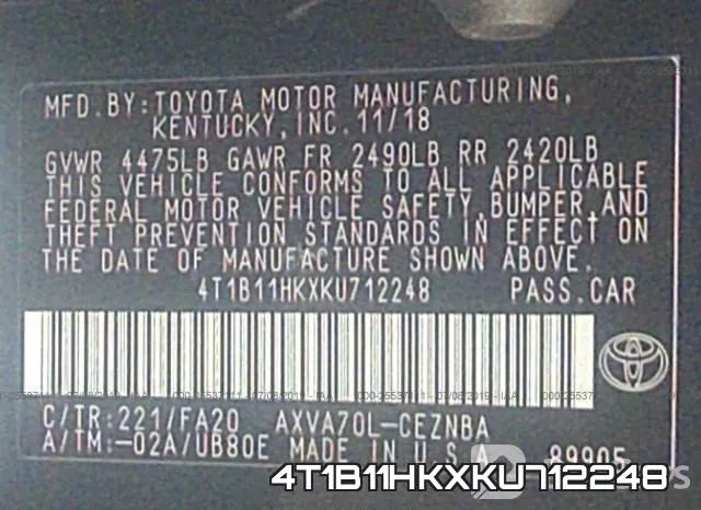 4T1B11HKXKU712248 фото 10
