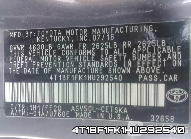 4T1BF1FK1HU292540 фото 10
