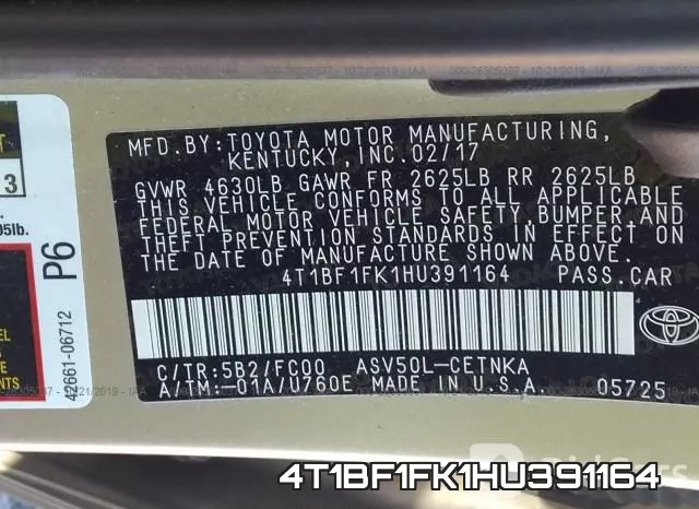 4T1BF1FK1HU391164 фото 10