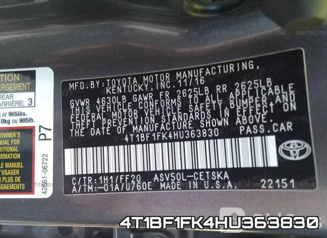 4T1BF1FK4HU363830 фото 10