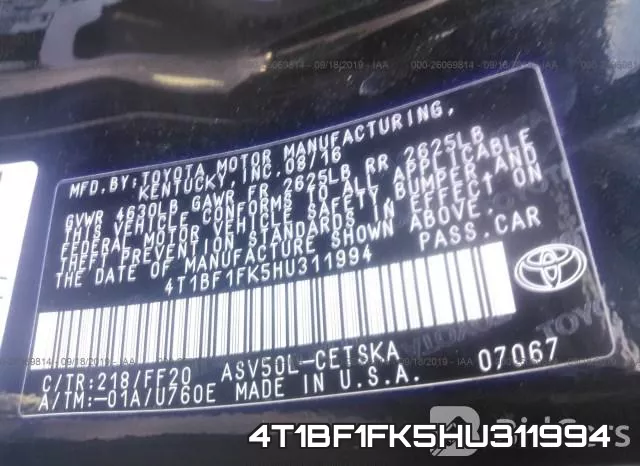 4T1BF1FK5HU311994 фото 10