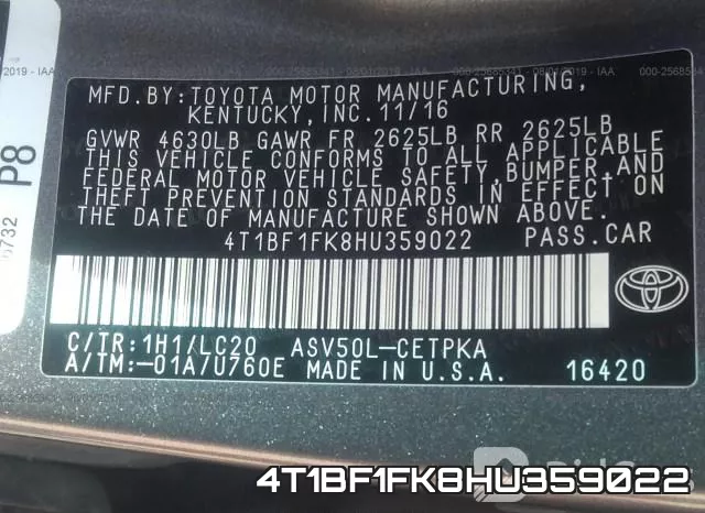 4T1BF1FK8HU359022 фото 10