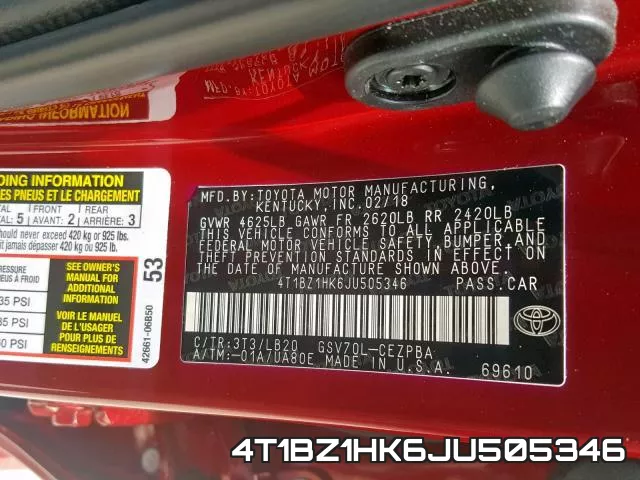 4T1BZ1HK6JU505346 фото 2