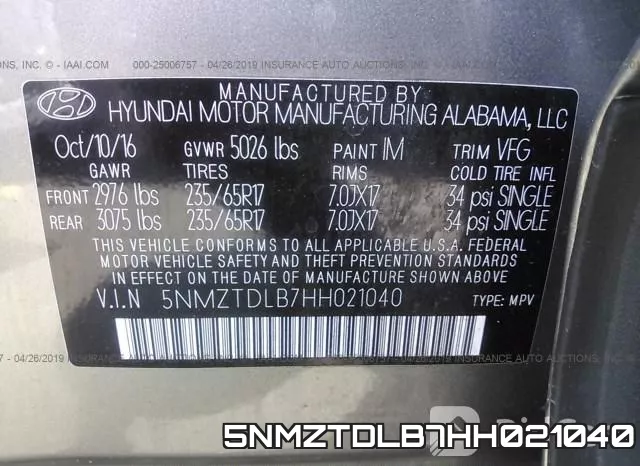 5NMZTDLB7HH021040 фото 10