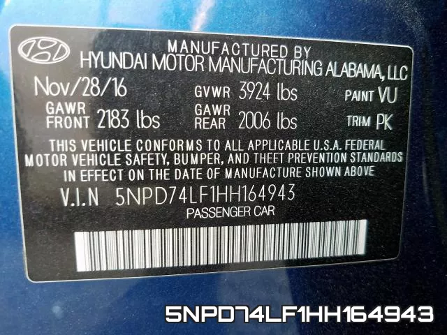 5NPD74LF1HH164943 фото 2