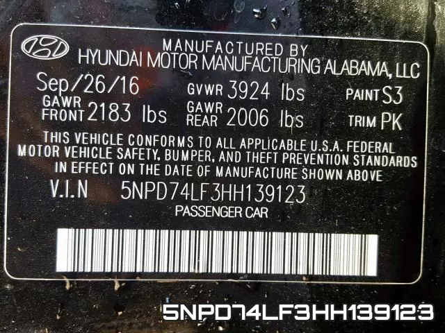 5NPD74LF3HH139123 фото 2