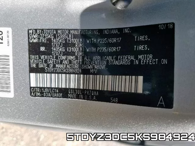 5TDYZ3DC5KS984924 фото 2
