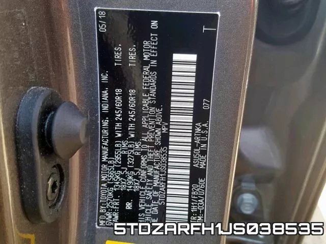 5TDZARFH1JS038535 фото 2
