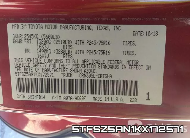 5TFSZ5AN1KX172571 фото 10