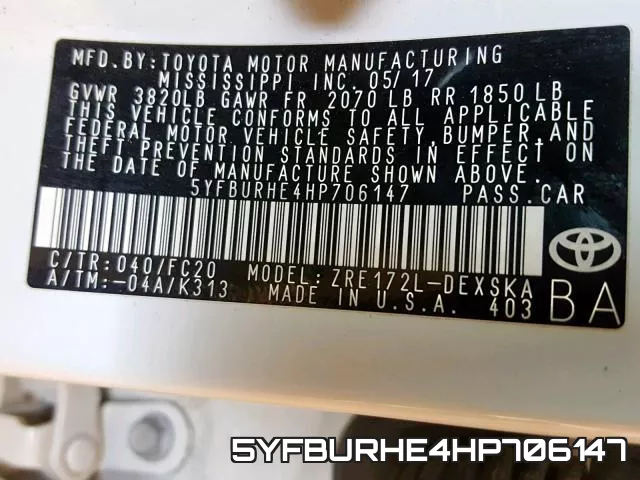 5YFBURHE4HP706147 фото 2