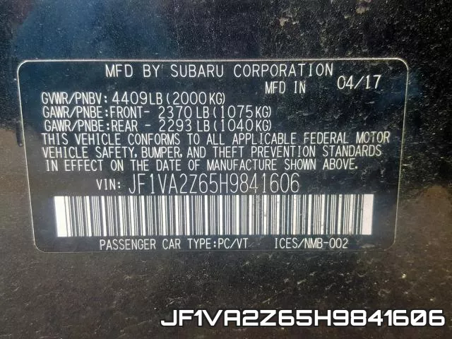 JF1VA2Z65H9841606 фото 2
