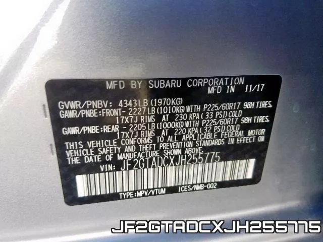 JF2GTADCXJH255775 фото 2