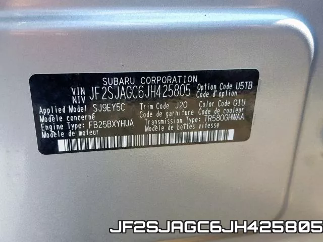 JF2SJAGC6JH425805 фото 2