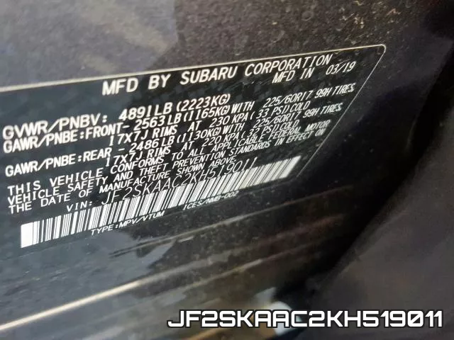 JF2SKAAC2KH519011 фото 2
