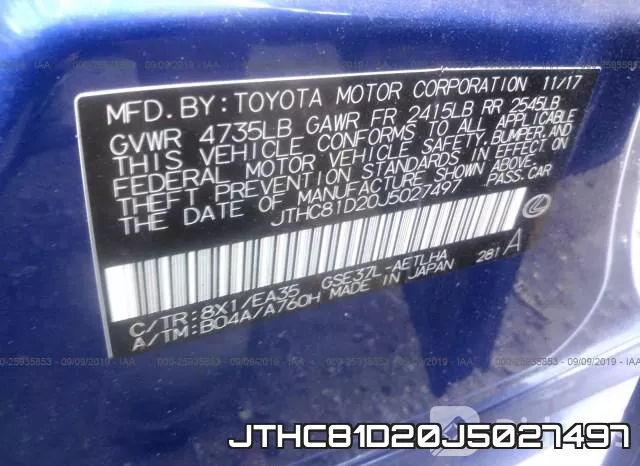 JTHC81D20J5027497 фото 10