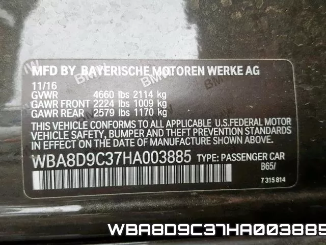 WBA8D9C37HA003885 фото 2