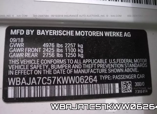WBAJA7C57KWW06264 фото 10