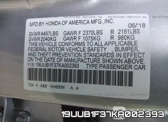 19UUB1F37KA002393 фото 10