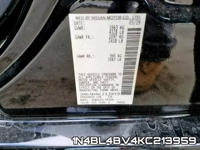 1N4BL4BV4KC213959 фото 2