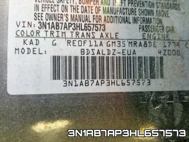 3N1AB7AP3HL657573 фото 2