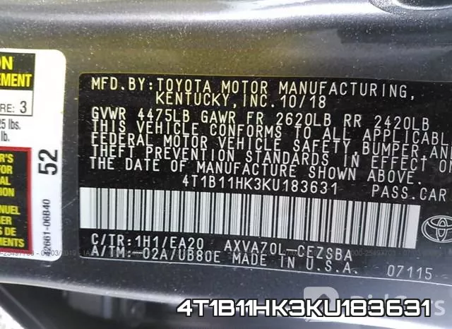 4T1B11HK3KU183631 фото 10