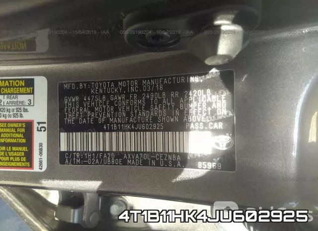 4T1B11HK4JU602925 фото 10