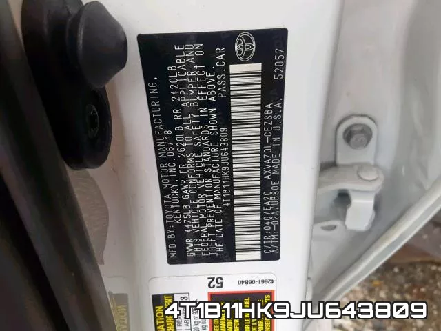 4T1B11HK9JU643809 фото 2