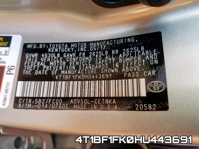 4T1BF1FK0HU443691 фото 2