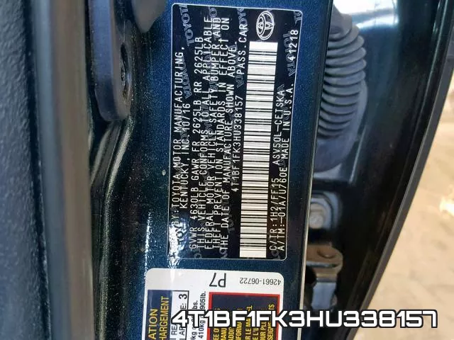 4T1BF1FK3HU338157 фото 2
