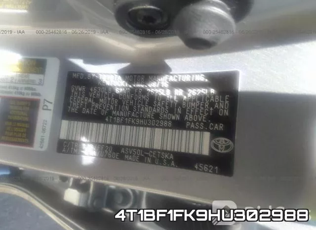 4T1BF1FK9HU302988 фото 10