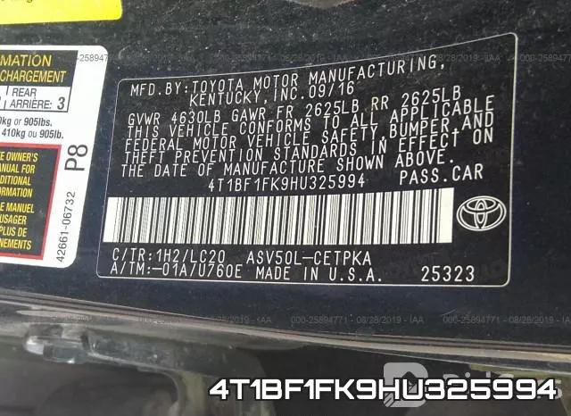 4T1BF1FK9HU325994 фото 10