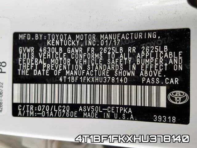 4T1BF1FKXHU378140 фото 2